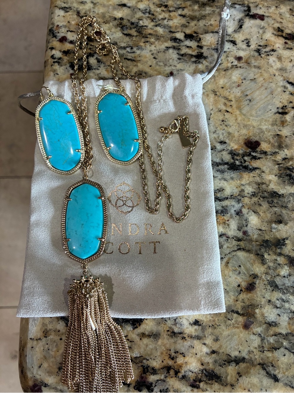 Kendra Scott 2-pc set gold and turquoise vintage Rayne and Danielle - Picture 1 of 6